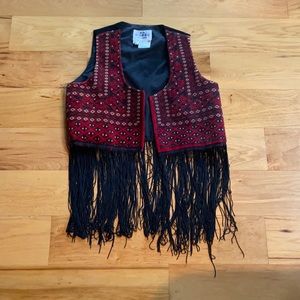 Fringed vintage tapestry vest by Sue Moore